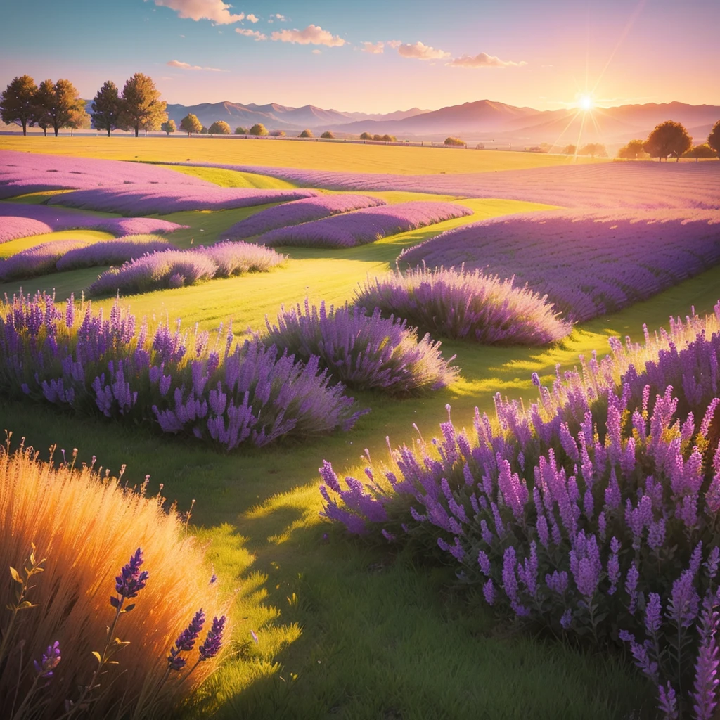 grass field somewhat with a lavender with orange gradient image filter