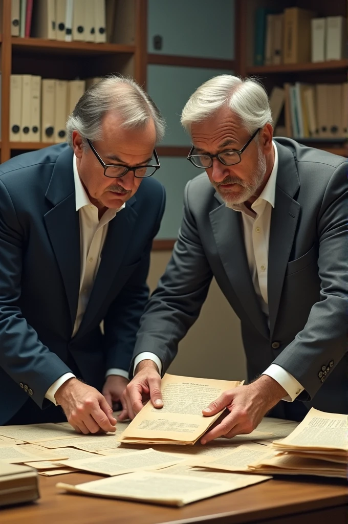Men saving documents standing