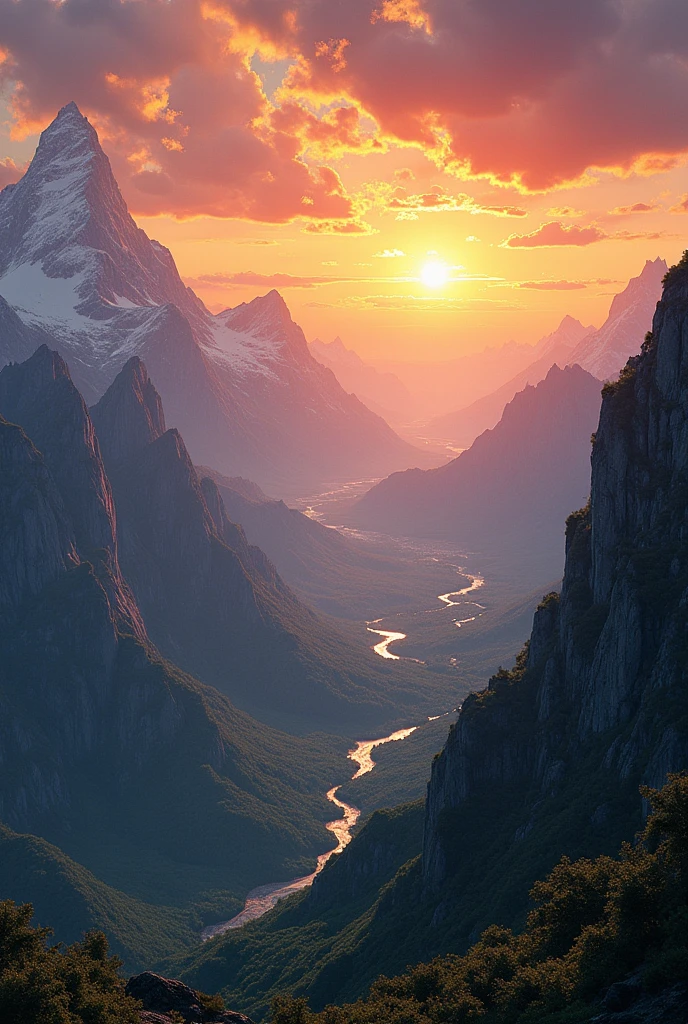 Landscape as if you were on top of a mountain looking at the sunset