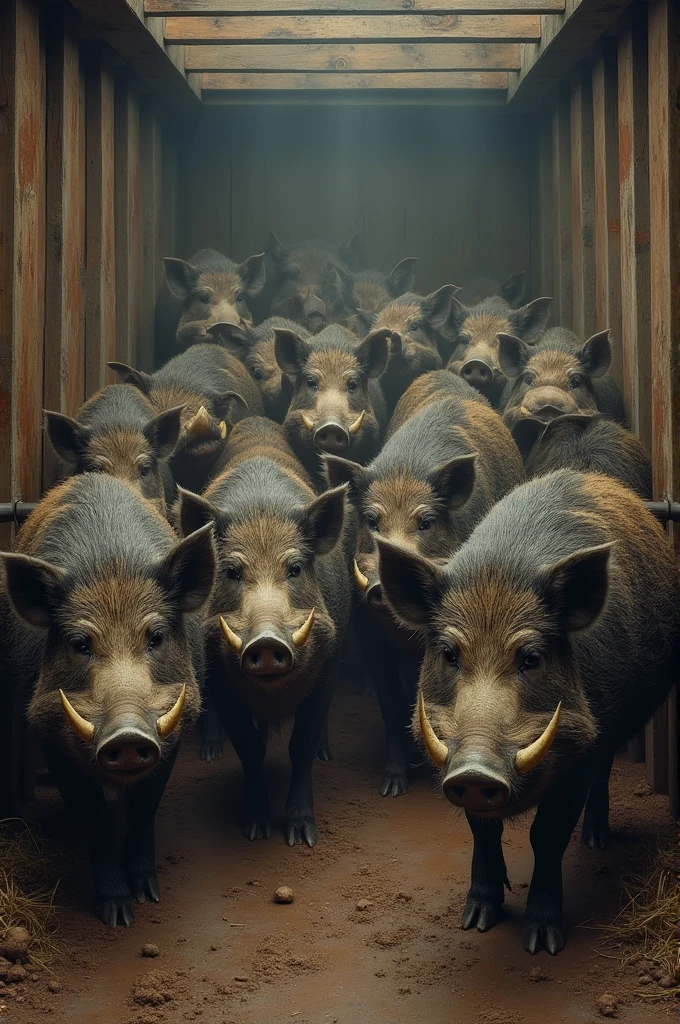 Thousands of wild boars inside a pigsty