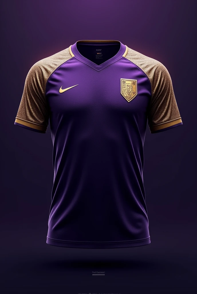 make a dark purple team shirt, with a black gradient. with gold details on the sleeve,throat and shield. And a beautiful fabric

