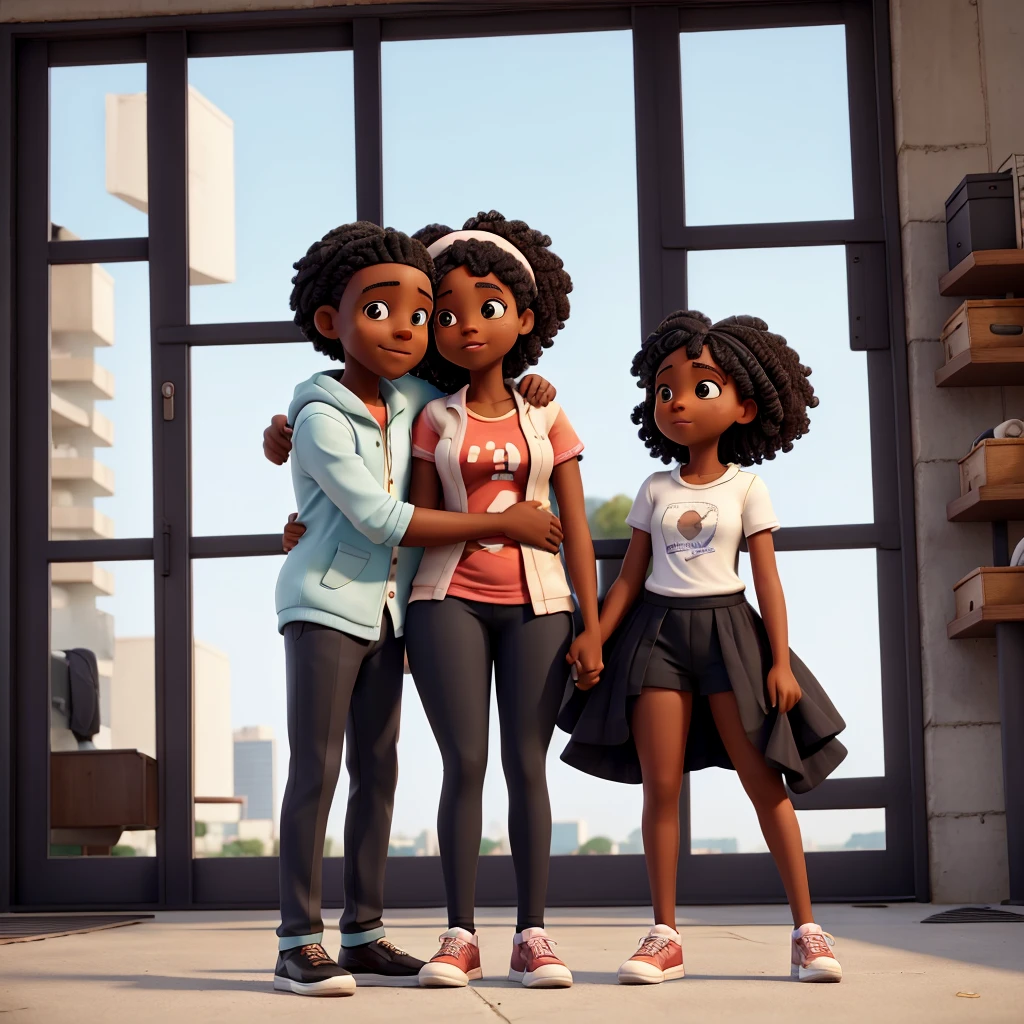 3 year old black girl with a black man and a black woman hugging
