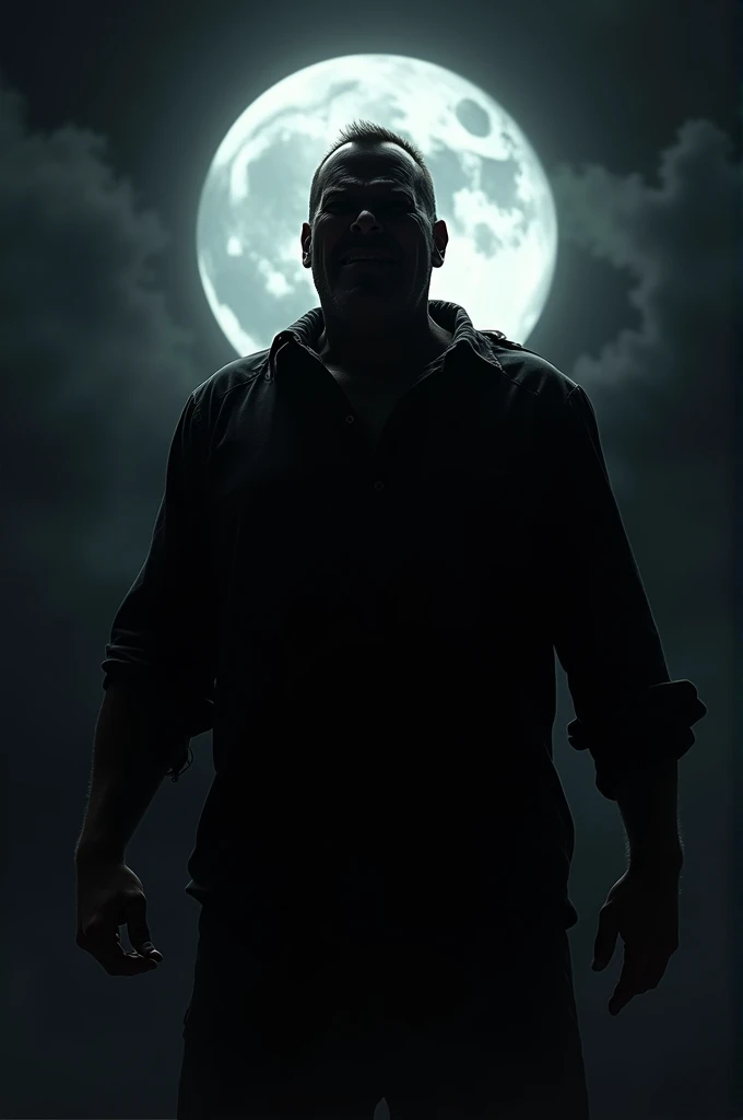 Angry man in the dark with the moon shining behind him