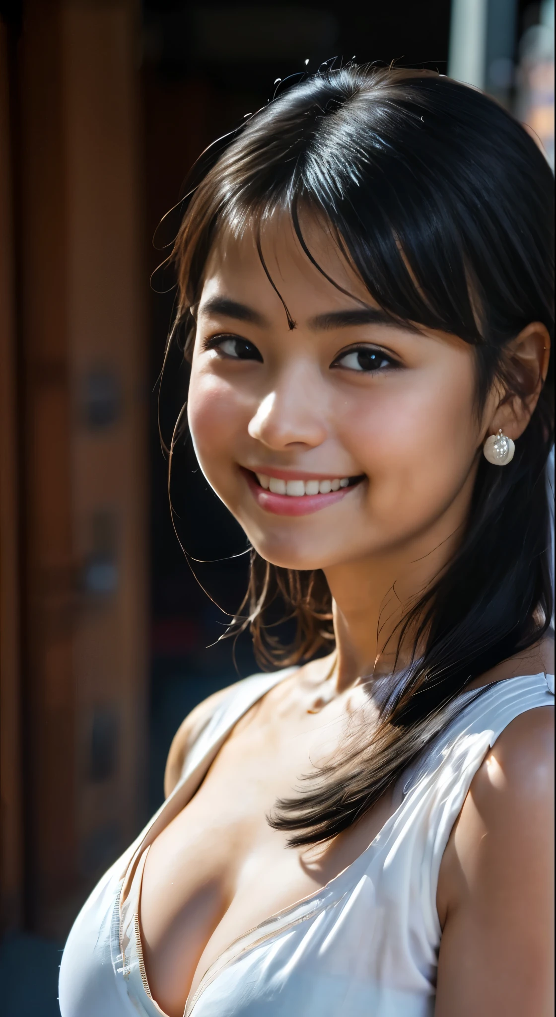 (8k、Raw photography、Highest quality、masterpiece:1.2),(Black Hair、Dark Eyes:1.9),(Indian women:1.7)、View your viewers,Front view,(Dark Skin:1.4)、(Tight waist:1.6)、(Clothes that accentuate the shape of the breasts:1.5)、(Big Breasts :1.6)、Slim figure、Ultra-high resolution,beautiful,beautiful fece,(One person、No background:1.9),whole bodyボディー,(reality的:1.37)、Photon Mapping,reality、(Baby-faced and cute: 1.4)、(Cute Smile: 1.8)、(Round face: 1.8)、Radio City、Physically Based Rendering、Depth of field rally background、photograph, (:1.8),(:1.6),whole body、Great quality