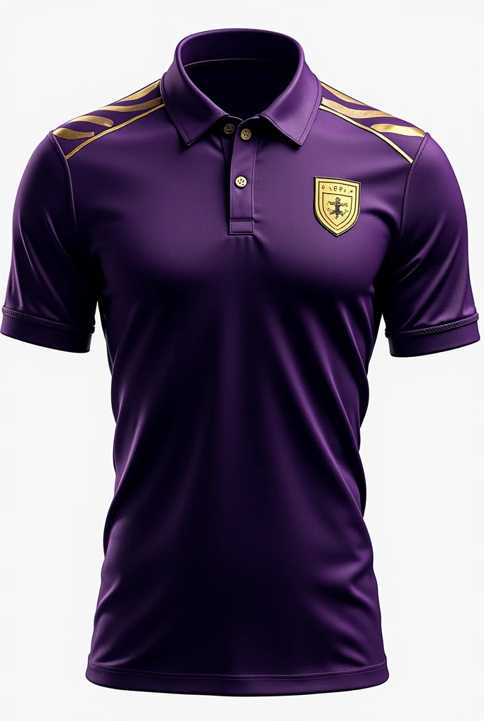 make a purple team shirt ( as dark as possible). With small gold details on the sleeve,throat and shield. And a beautiful fabric