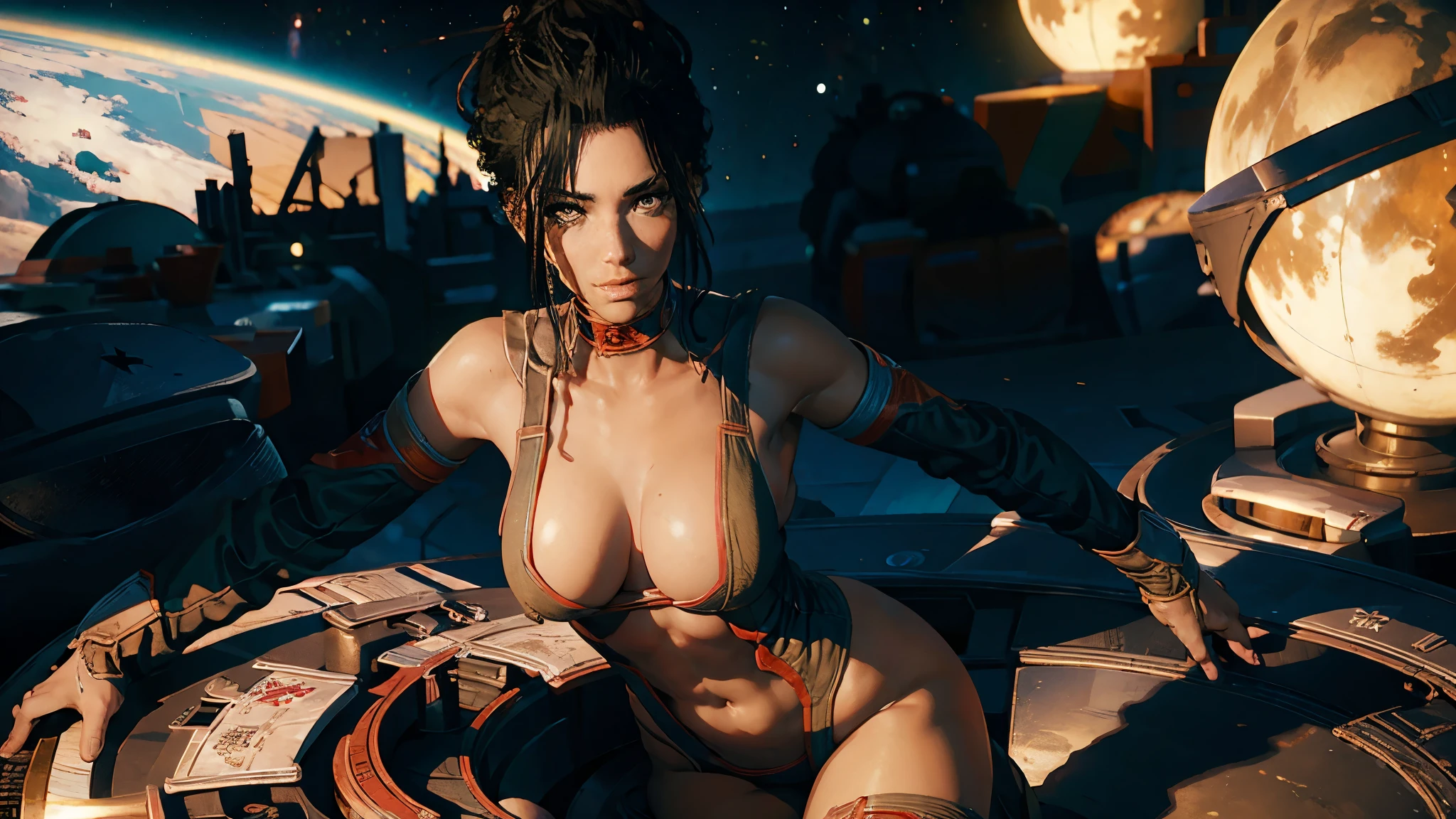 naked girl in space, stele, galaccias, planetes, planetary system, super long hair, sexy posevpanam