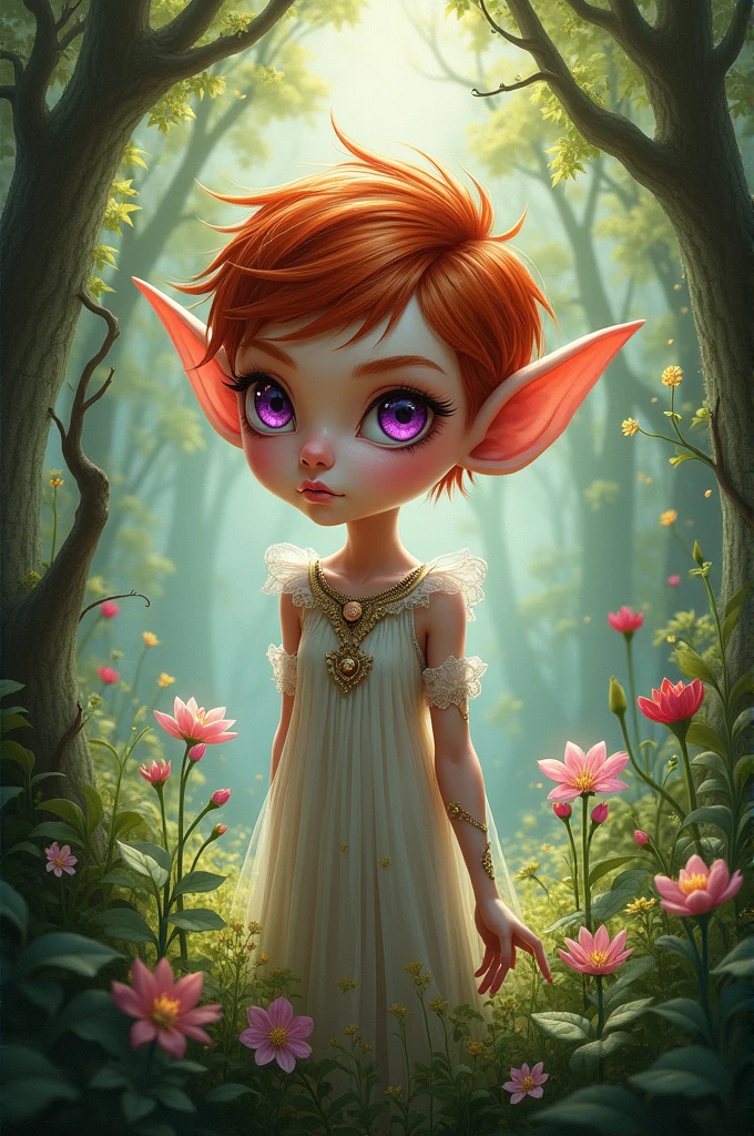 Elf with purple eyes and short red hair