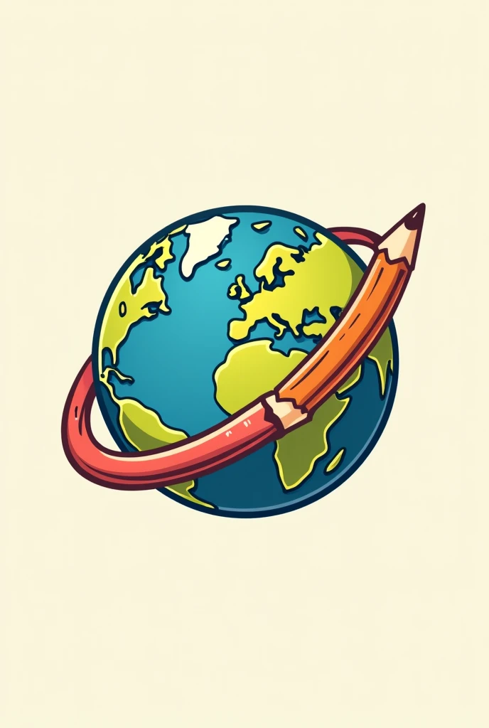 Cartoon logo from the 1930s , CLASSIC , that represents a planet with a pencil making a stroke around it