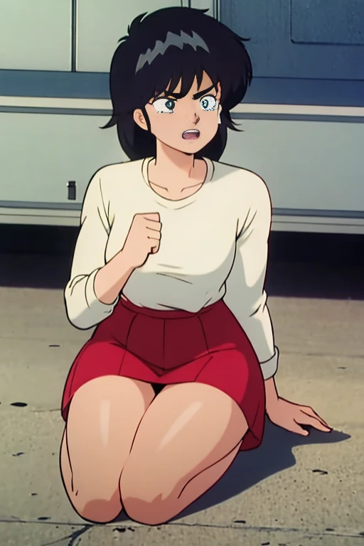 1 person, good looking, White shirt, Black Hair, Blonde Eyes, Sit on the ground, I gritted my teeth., fist, half: 1.2, anger: 1.2, tears, Surrealism