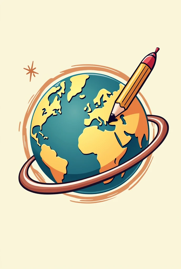 Cartoon logo from the 1930s , CLASSIC , that represents a planet with a pencil making a stroke around it 