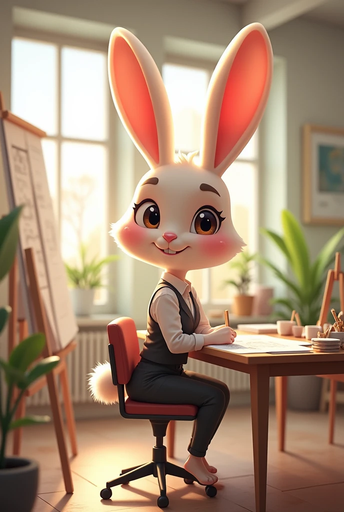 A creative bunny, architect, friendly, feminine, worker