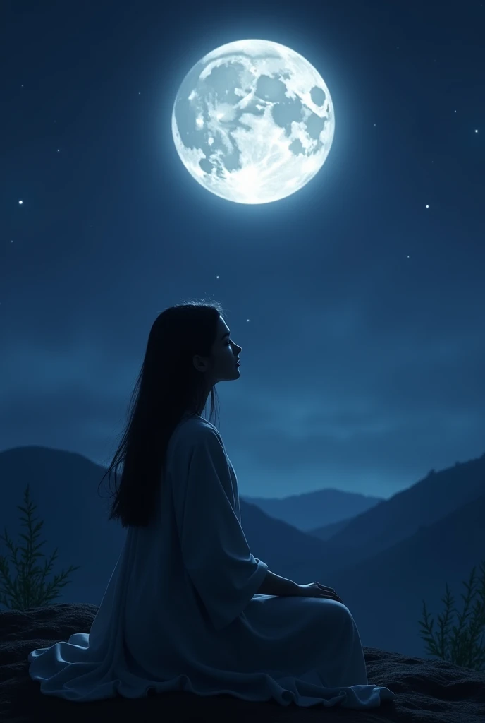 Woman sitting watching the moon