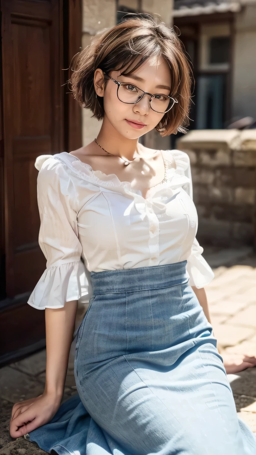 (Facing the viewer Japanese woman:1.4、Women with stern expressions on their faces are arguing、Finger up、Look here)、(Realistic、Like a photograph、Live Action、8k, Realistic, RAW Photos, Best image quality: 1.4), Single-lens reflex camera、RAW Photos, Highest quality, Realistic, Very detailed CG Unity 8k wallpaper, Written boundary depth, Cinematic Light, Lens flare, Ray Tracing, Realistic background、(Wear glasses:1.4、Blouses with ruffles、Tight long skirt:1.3、Mermaid Skirt、Small breasts)、((ultra high density skin))、 Cute Japanese Woman、((whole body:1.5),short hair:1.2、Short Ponytail、tie your hair with a hair clip、I like that style、stylish、Very detailed、Pay attention to the details、Perfect outfit、(Sunburned skin)、View from the front