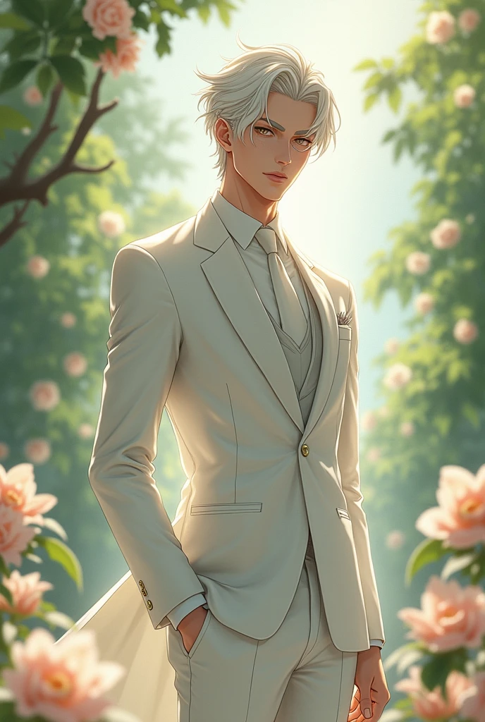 Gojo in a white wedding suit