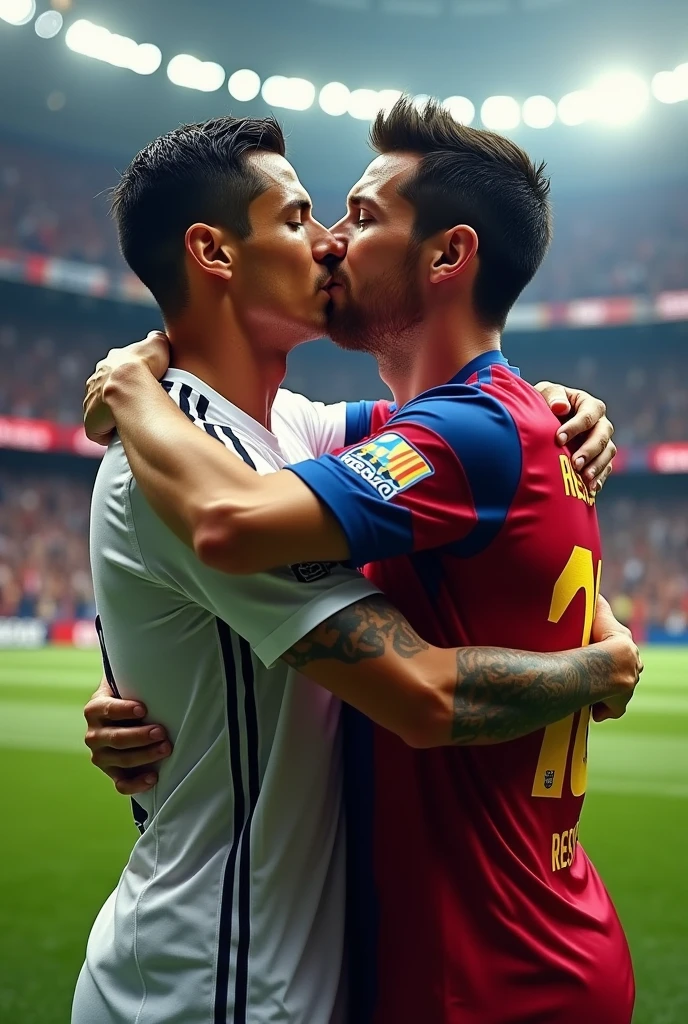 Cristiano Ronaldo kissing Messi 