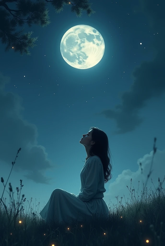 Woman sitting watching the moon (to draw )