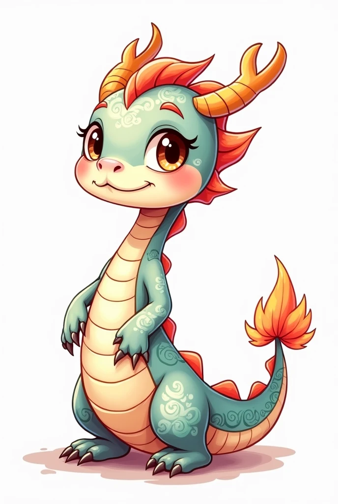 sketch of a cute oriental dragon to color.