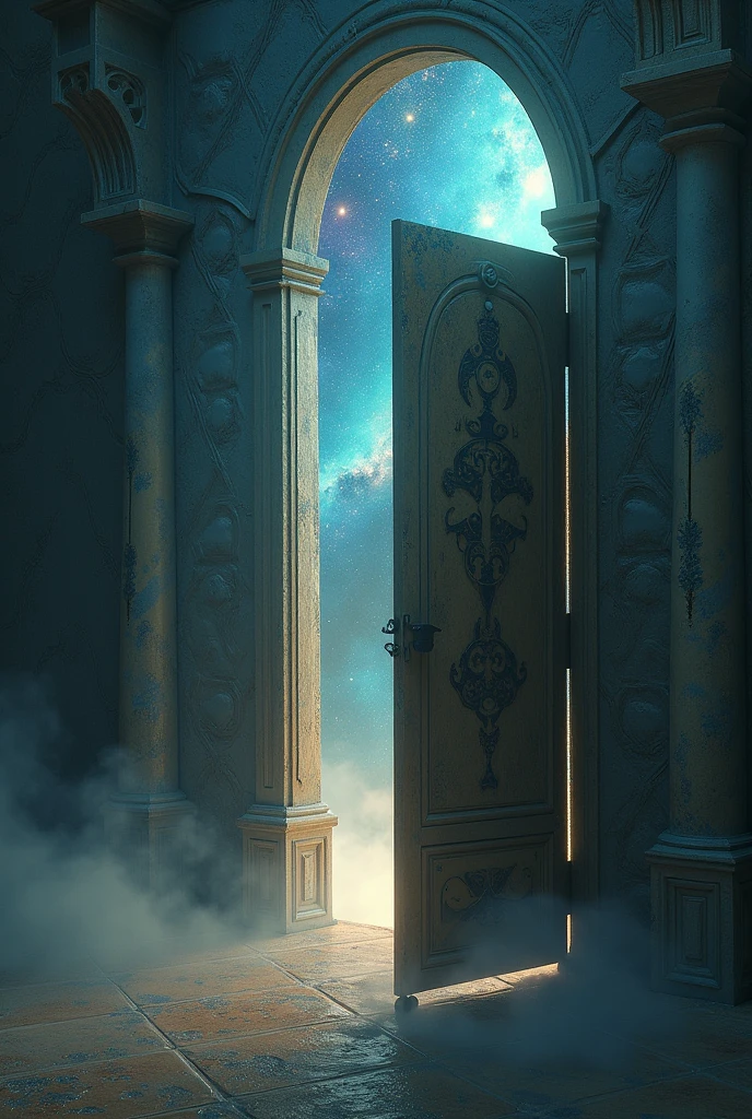 A open door that is filled with a universe, a oldtattoo