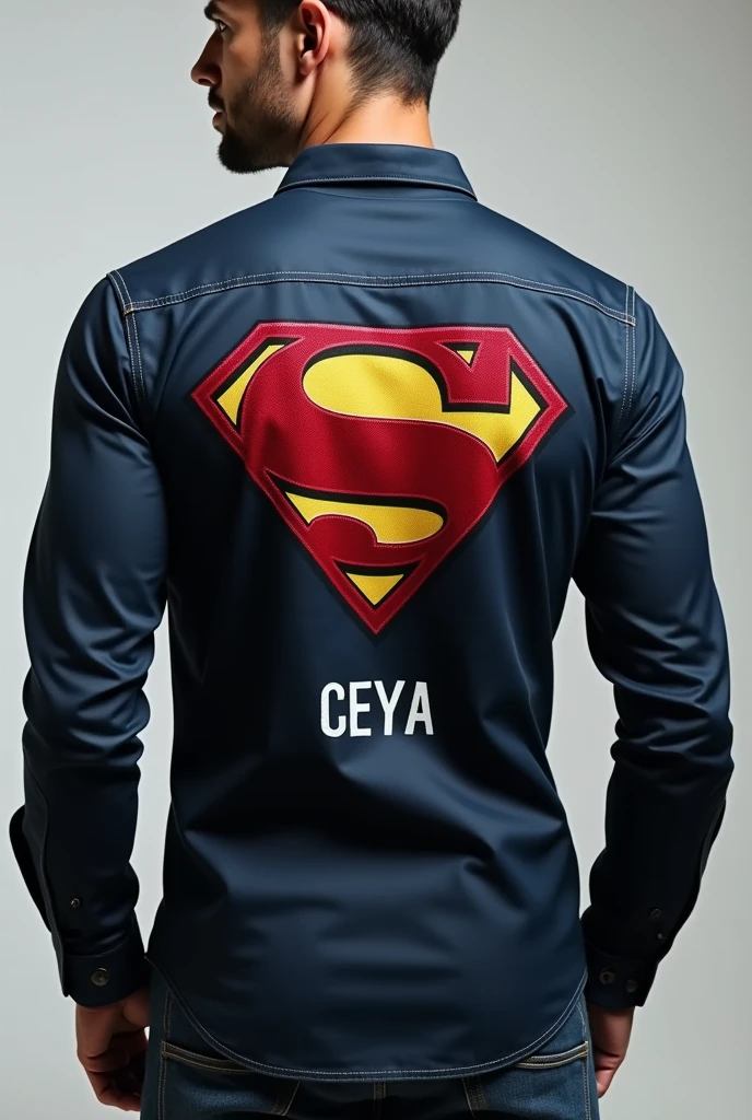 A men&#39;s shirt for friends with the justice league symbol on the back and the name Ceya at the bottom.