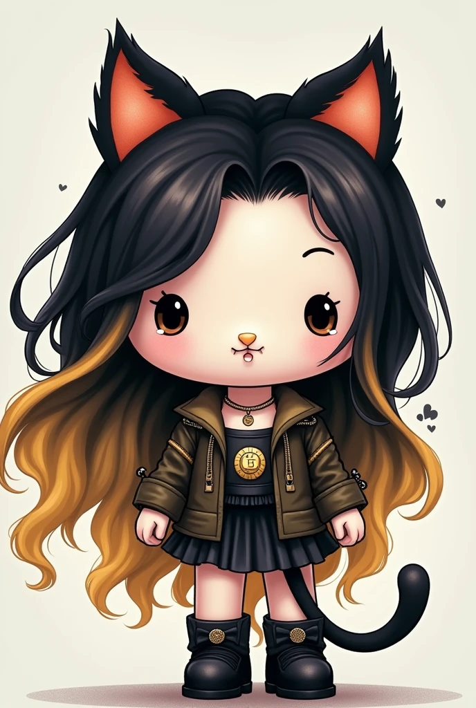 A humanized black-haired Hello Kitty with blonde locks and angel bites