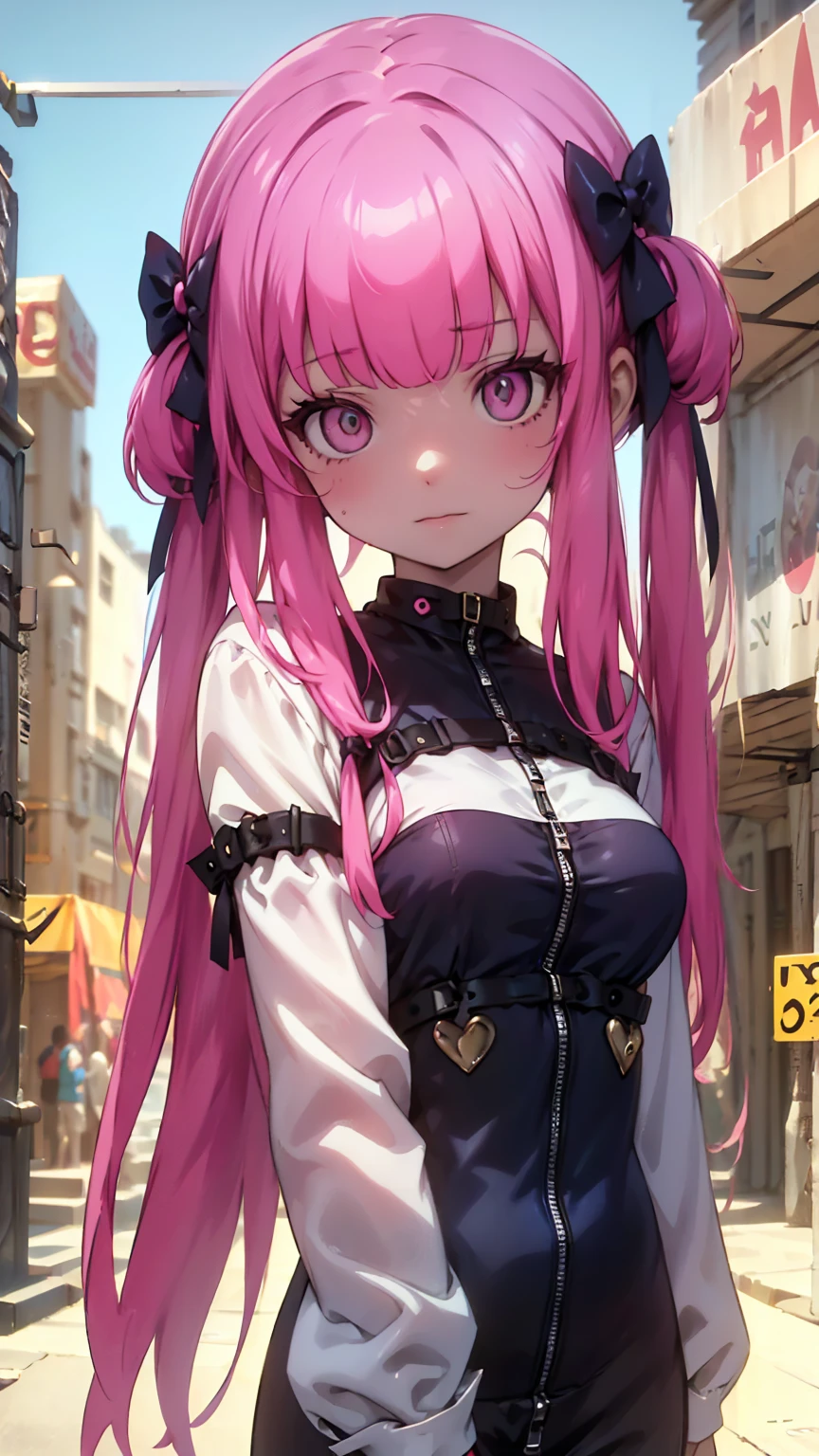 1girl, solo, eluya, twintails, hat, legwear, dress, shorts, bandages, squatting, (looking to the side), (from above), hand on cheek, face focus, foreshortening, (fisheye), street, side face, <lora:eluya_v3-000006:0.7>,, (((masterpiece))), (((best quality))), (((extremely detailed))), ((absurdres)), beautiful, small detailed, good anatomy, beautiful lighting, detailed eyes