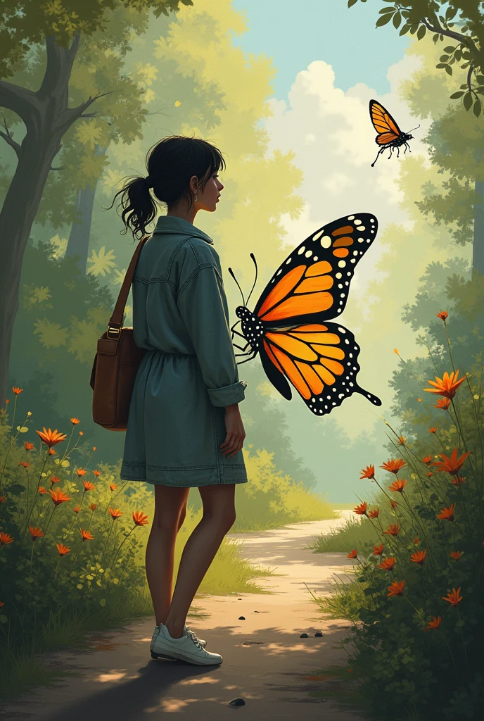 I would like to create an image about this story The butterfly to The motivational beetle Once upon a time there was a butterfly who considered herself very creative and shared this idea with her butterfly parents, At first everyone decided to support her and the butterfly began to look through her thousand options until she found the one that was right and decided to sign up for the race she had always wanted. , But something happened and many problems came to his family. , She fought with her father and everything fell apart. The butterfly father decided not to support her anymore. .
This led Mariposa to end up choosing a new career that she didn&#39;t like at all., since it was a little cheaper , Butterfly began studying this career until the 3rd semester feeling dissatisfied and bored , until one day she met a beetle which motivated her to continue. Forward 