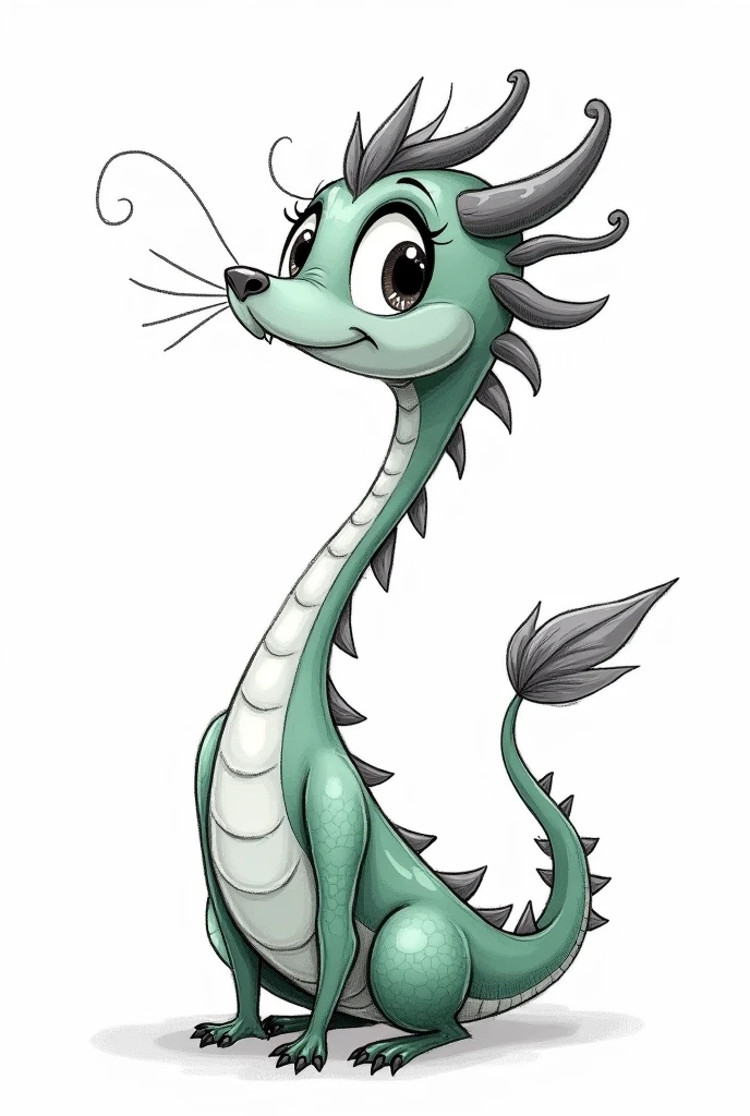 sketch drawing of a cute oriental dragon, with black lines and white background in cartoon style