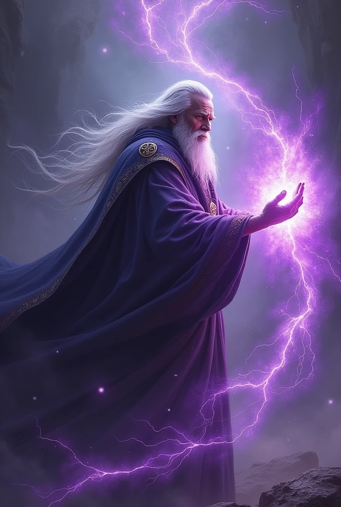A white-haired man casting a purple void at the Ana teacher