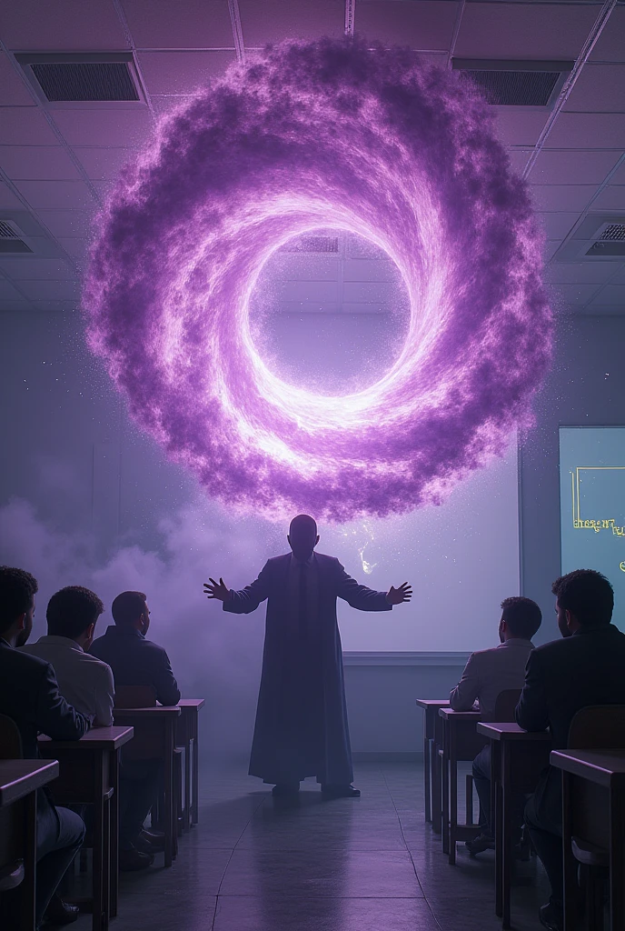 A man throwing a purple void at the teacher