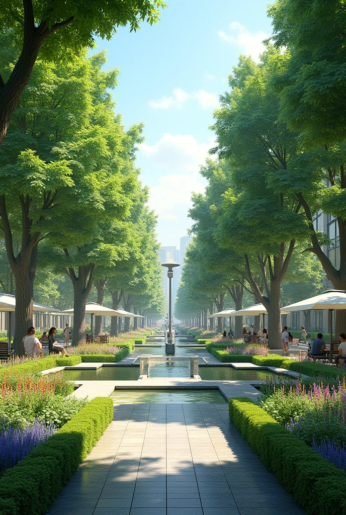 Create a public space in which vegetation prevails, there is a well-designed and functional square