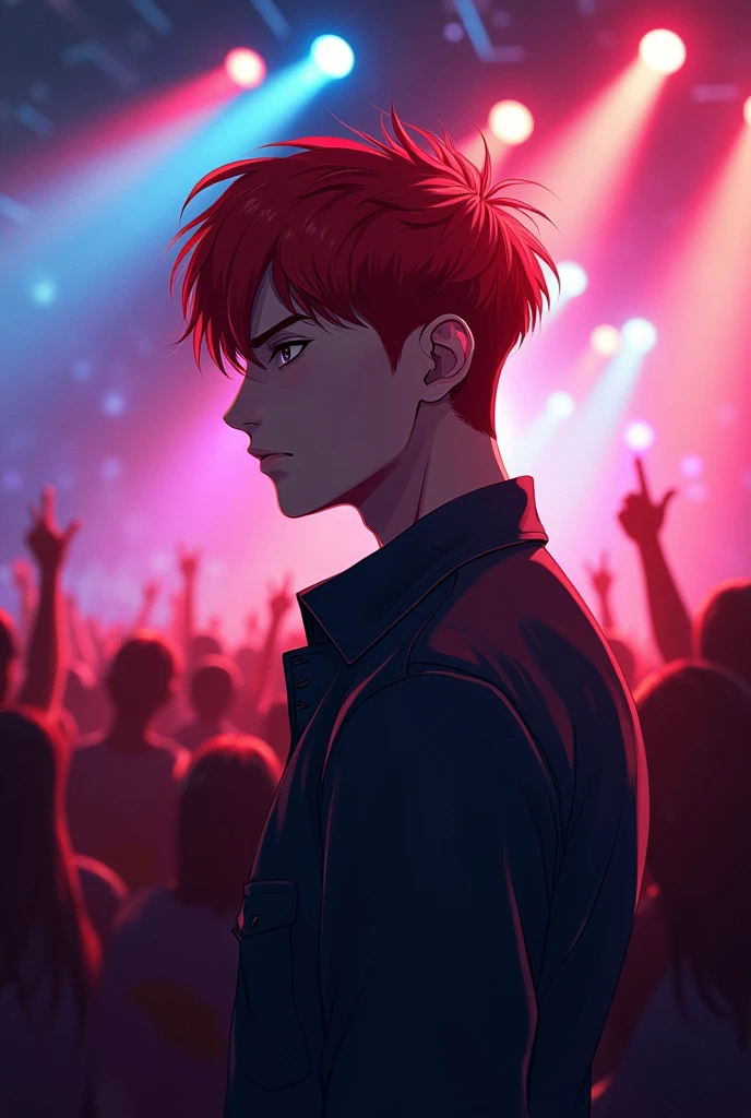 Red-haired man with short straight hair at a concert
