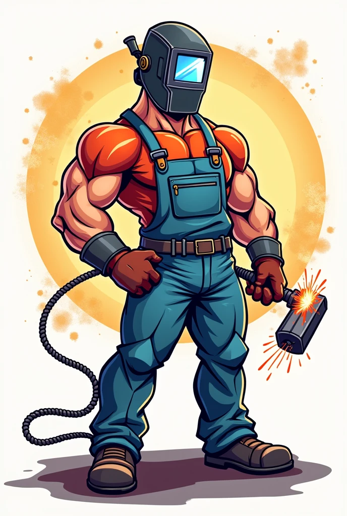 A strong welder, style cartoon, no back ground, to print an engineering athletic shirt 