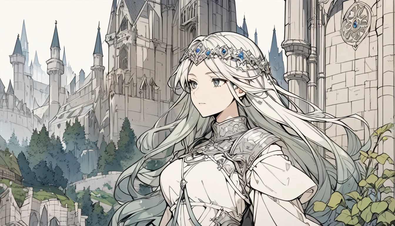 Line art,,Medieval Europe,Fantasy,creation,Anime aesthetics,Healing,dress,Upper Body,One person