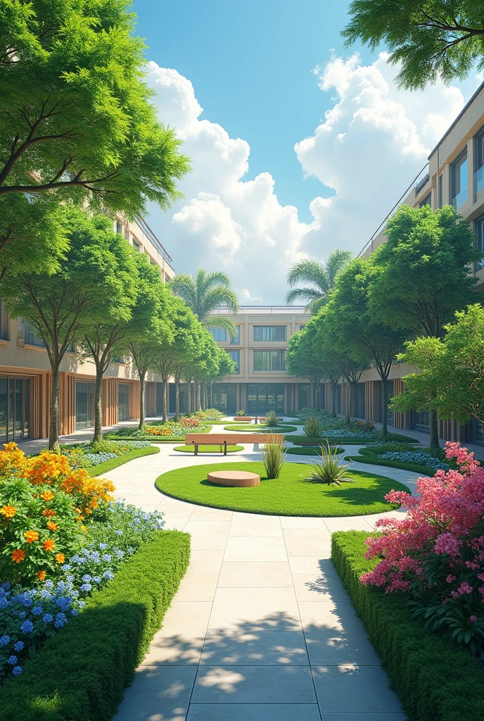Create a public space in which vegetation prevails, there is a well-designed and functional square (the album, cut and perspective) architecture