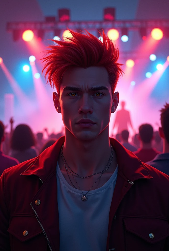 Red-haired man with short straight hair at a concert