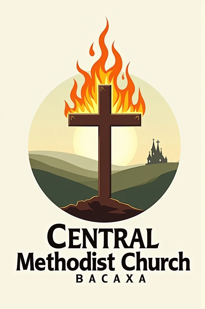 Logo for Central Methodist Church in Bacaxa, with burning cross. written in Portuguese