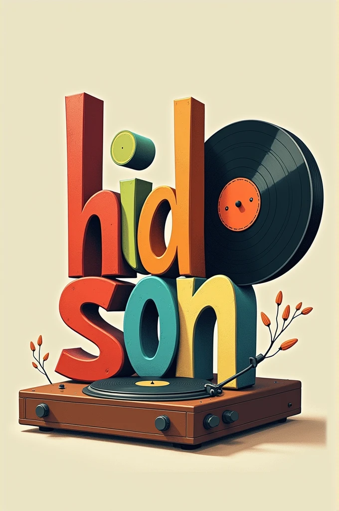 make an art with the name hudson where the letter s of hudson is a record player arm,of letter o ,a vinyl record