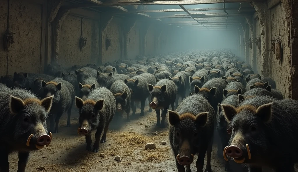 Thousands of wild boars trapped inside a large pigsty in Panic 