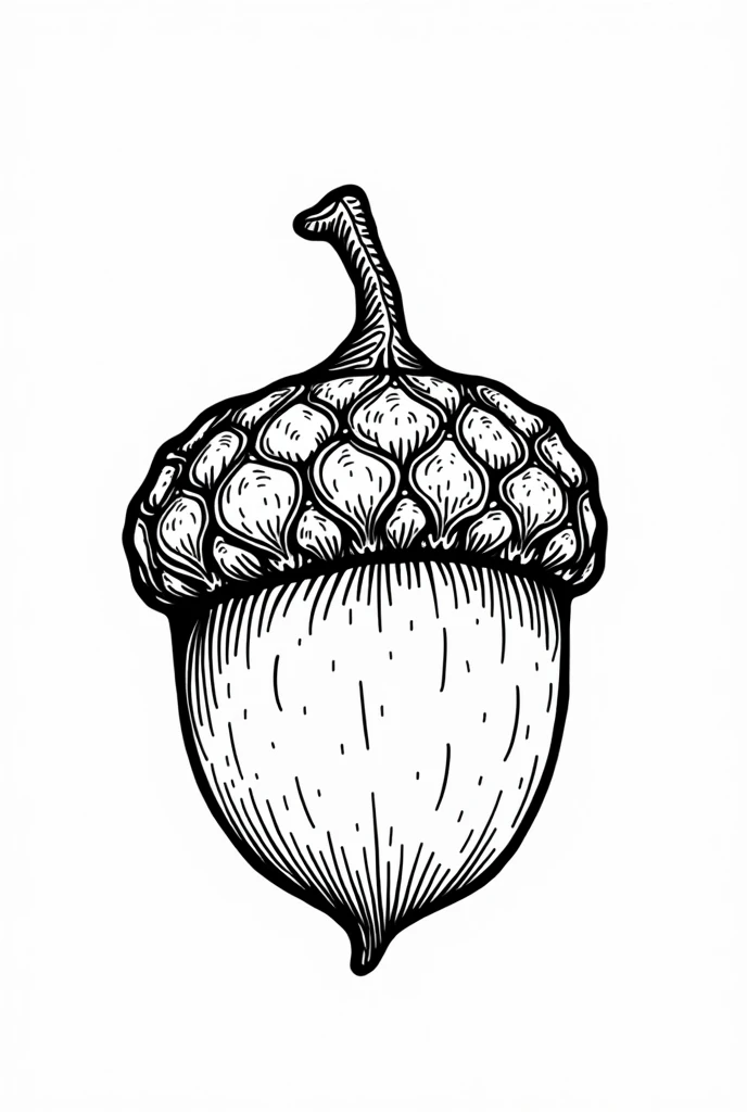 non-coloured, coloring pages for adults, an image of an intricately detailed acorn cap, with delicate patterns and textures, set against a simple background.", cartoon style, thick lines, low detail, black and white, no shading,