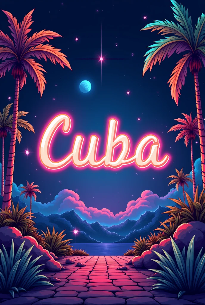 I want you to make me a simple image where in the center it says Cuba and in the background something that has to do with full-screen retro video games.