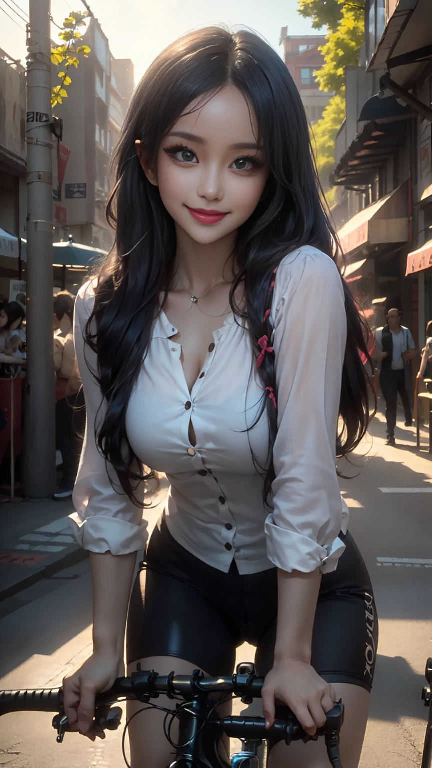 (Woman walking through the streets of New York),Photorealistic, High resolution, 1 Women, solo, hips up high, Beautiful eyes, Close lips, Detailed face, White hair, Long hair, Collared shirt, black necktie,Black skirt, pencil skirts, Fur coat, Black stockings