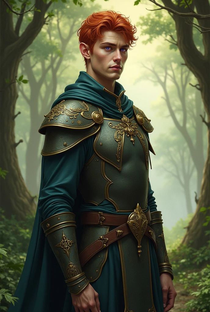 Male elf with purple eyes and short red hair
