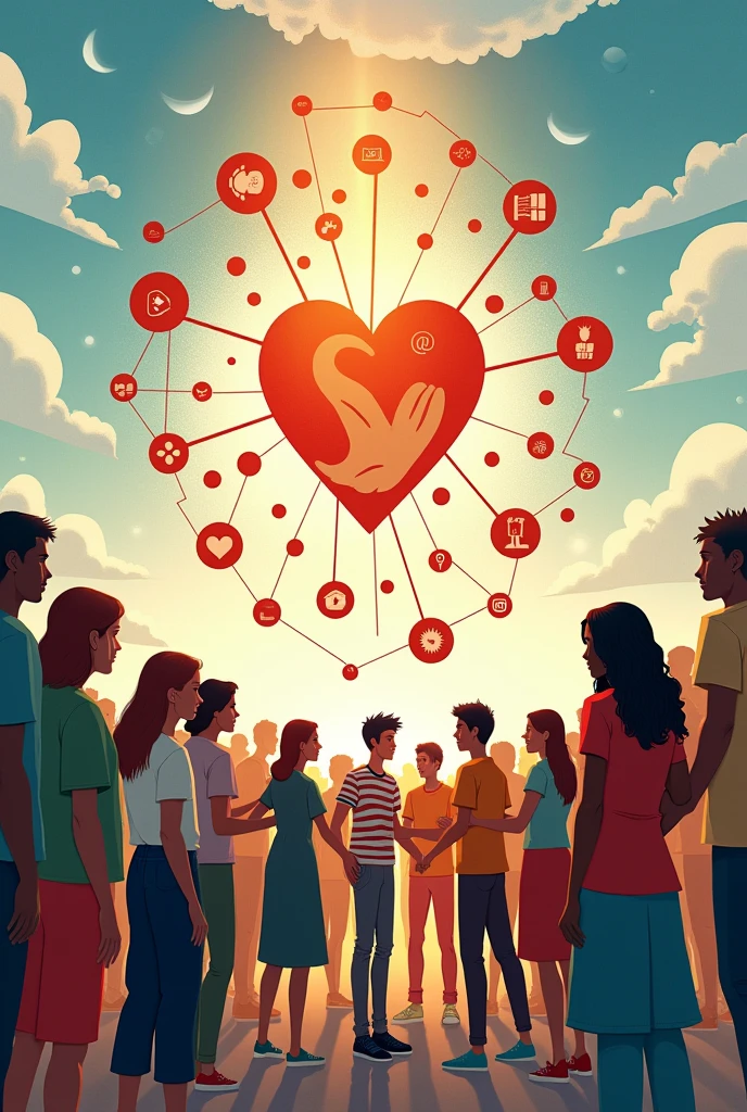Poster slogan fitting drawing would depict a diverse group of people holding hands, symbolizing unity. At the center, you could include an image of a heart or a globe with rays of sunlight, representing positive change and hope for society. Additional symbols like a book (education), scales of justice (fairness), and a hand planting a tree (environment) could be added to highlight different aspects of societal change.