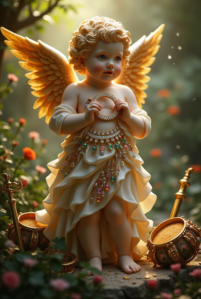 You were a seal of perfection, full of wisdom, of a finished beauty, you were in Eden, God's garden, you were covered in different gems: sardônica, topaz, and diamond, crisólito, onyx and jasper, sapphire, carbuncle, and emerald, worked in gold tambourines and flutes were at your service ready since the day you were created. you were a protective cherub