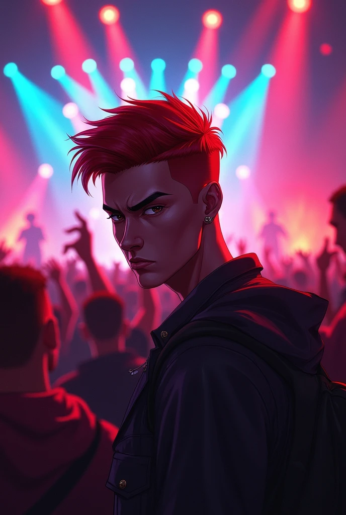 Red-haired man with short straight hair at a concert