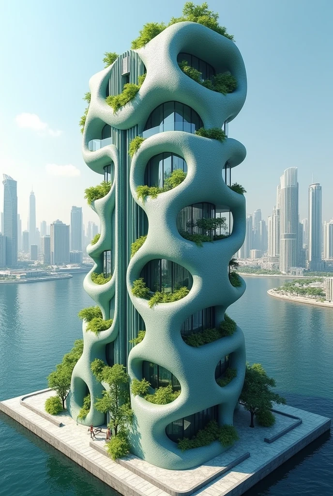 A 20-STORY BUILDING WITH THE GUIDING IDEA OF SEAWEED from an isonometric view architecture