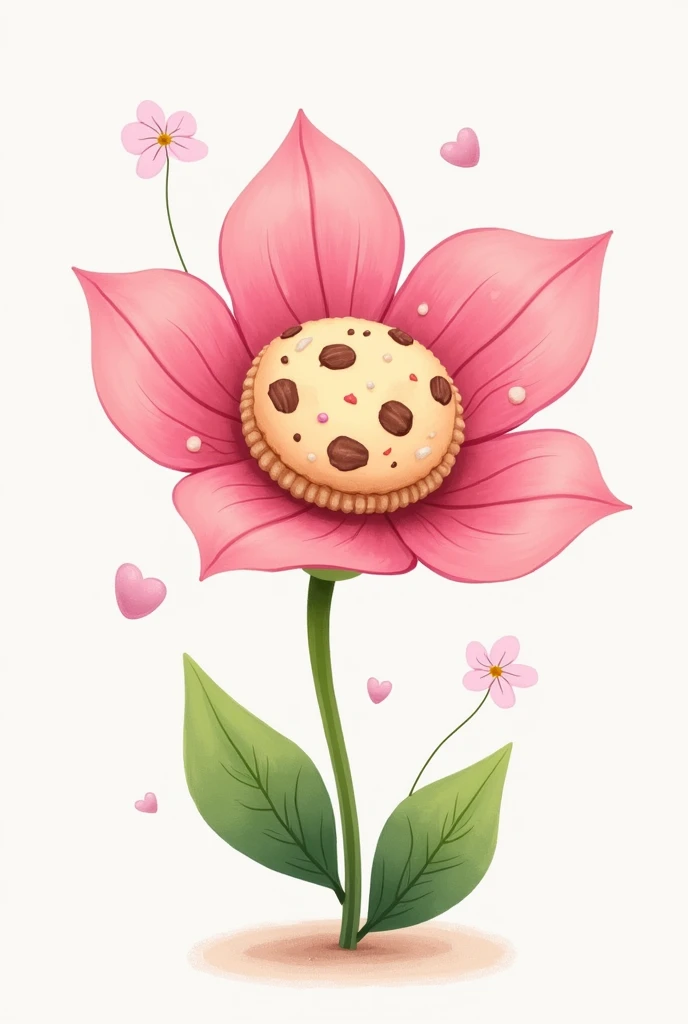 pink flower illustration type and in the middle has a cookie
