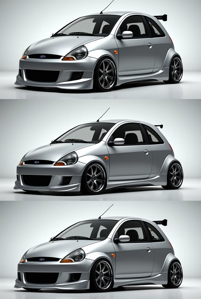Customize a 2007 silver Ford Ka model car, photo from different angles