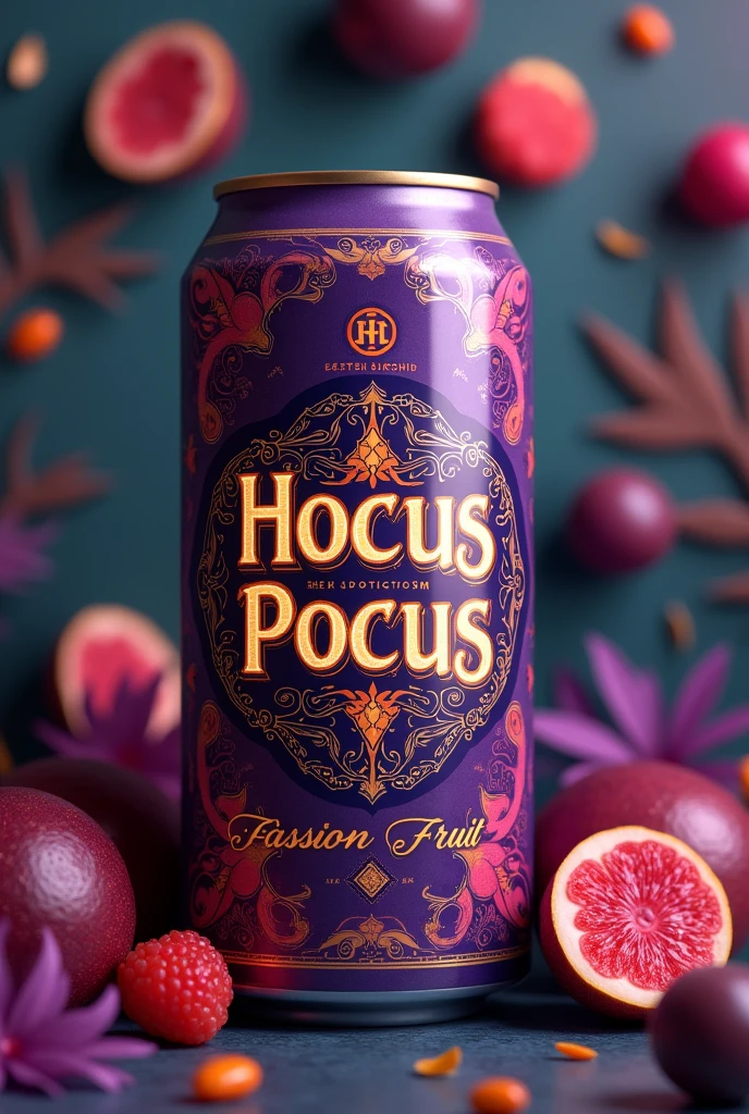Can of passion fruit flavored beer whose brand is called Hocus Pocus.