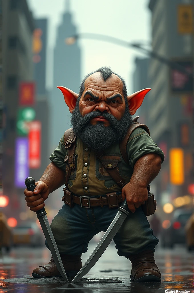 A dwarf in Sao Paulo, holding a knife